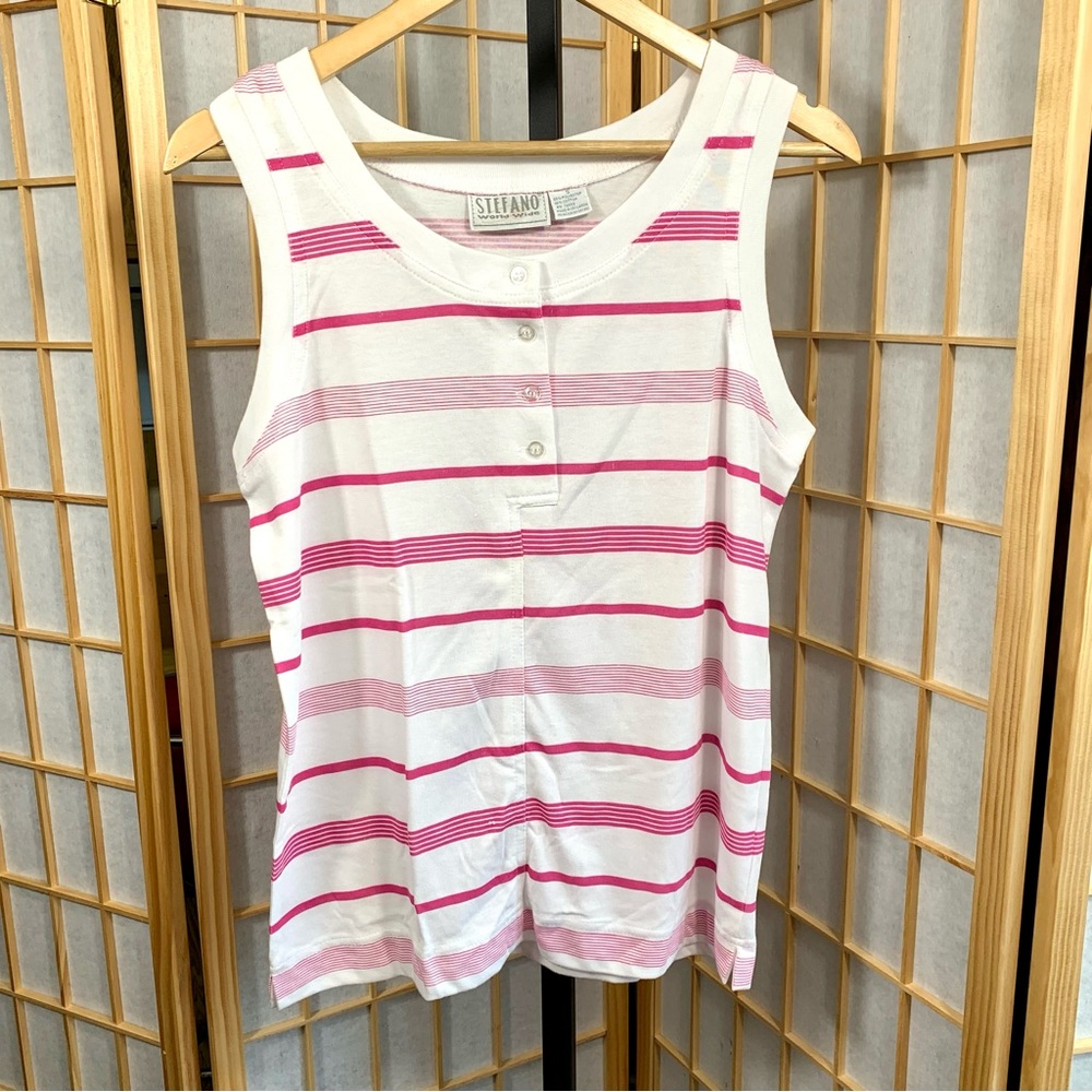 Stefano Pink & White Stripe Muscle Tee / Tank - Picture 4 of 4